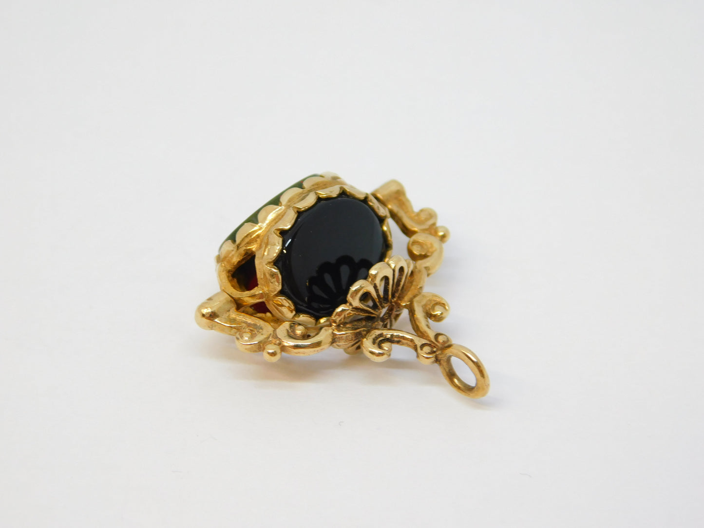 9ct Yellow Gold, Carnelian, Bloodstone & Agate Spinner Fob Vintage c1970