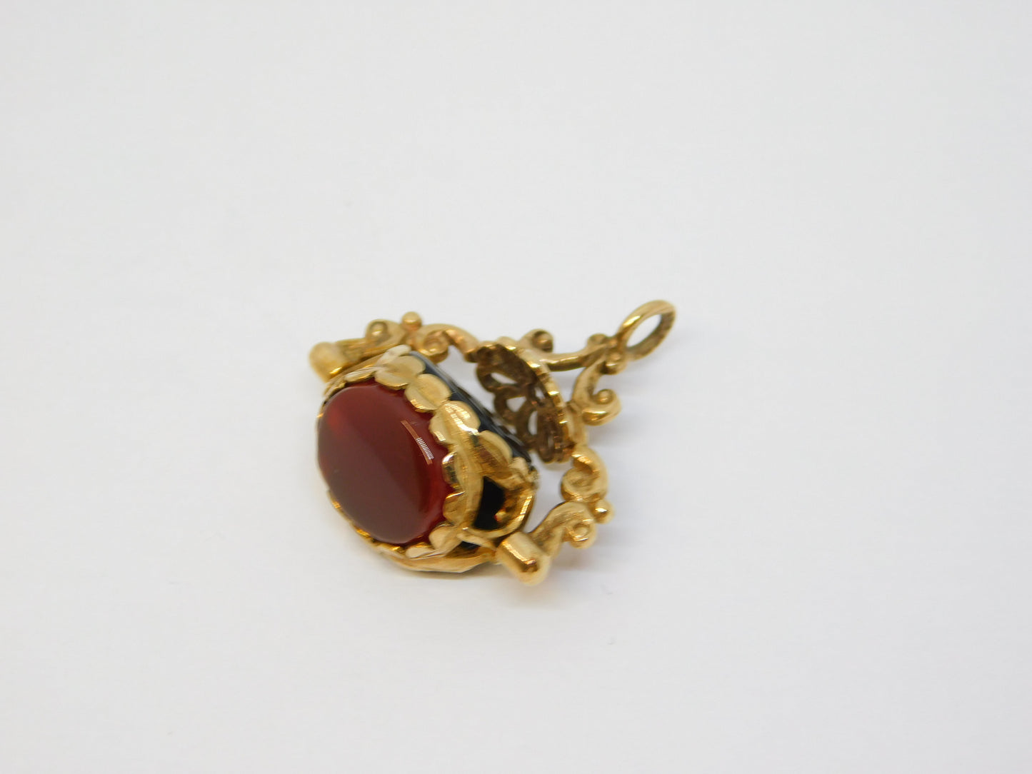 9ct Yellow Gold, Carnelian, Bloodstone & Agate Spinner Fob Vintage c1970