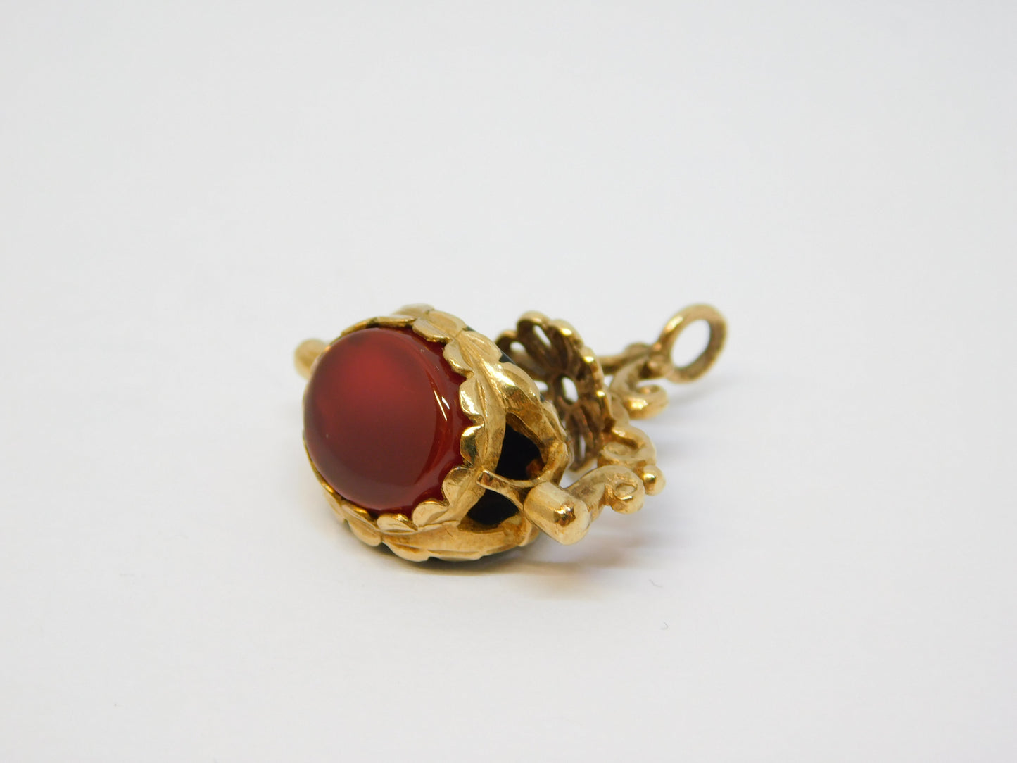 9ct Yellow Gold, Carnelian, Bloodstone & Agate Spinner Fob Vintage c1970