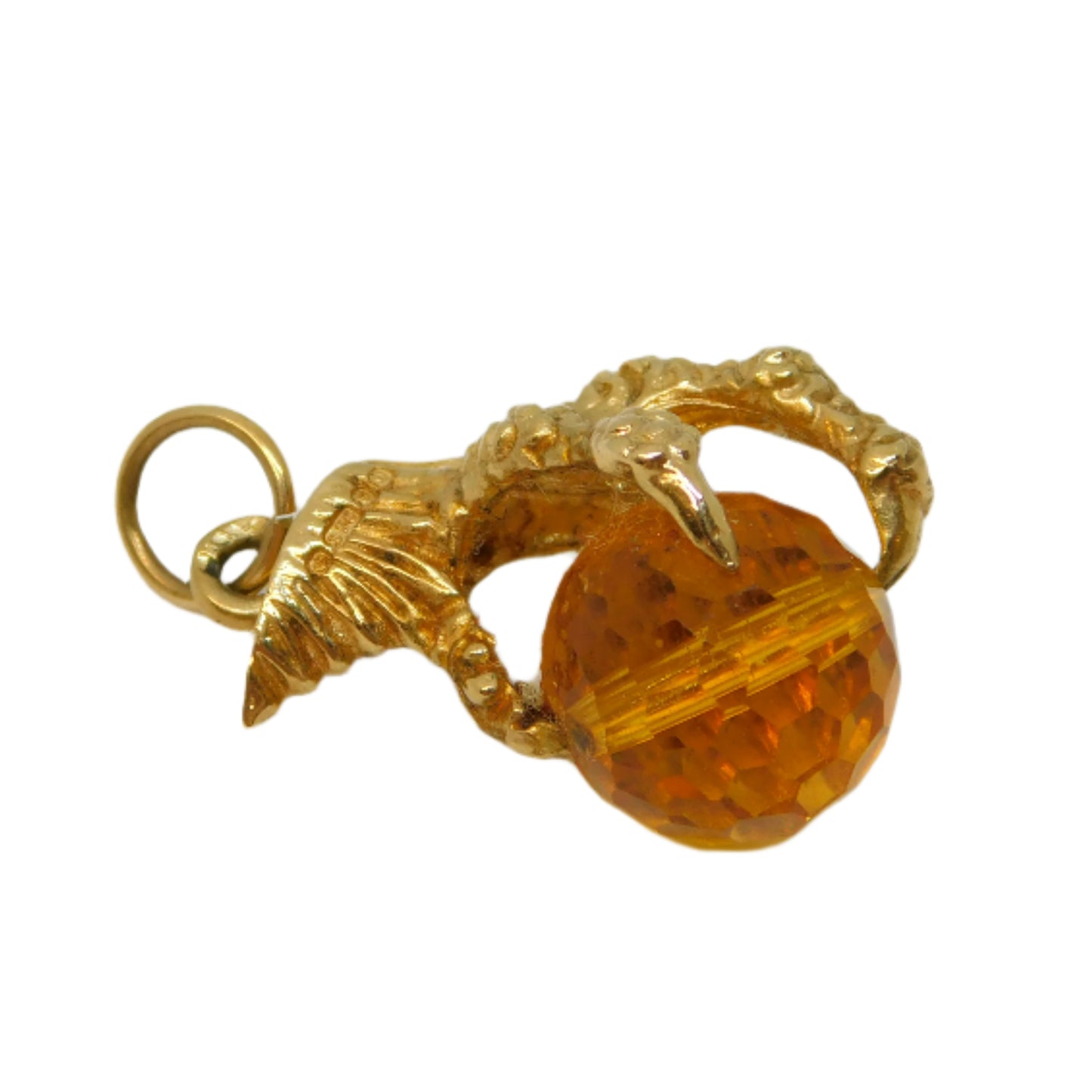 9ct Yellow Gold Eagle's Claw with Citrine Ball Charm Pendant Vintage 1978 London