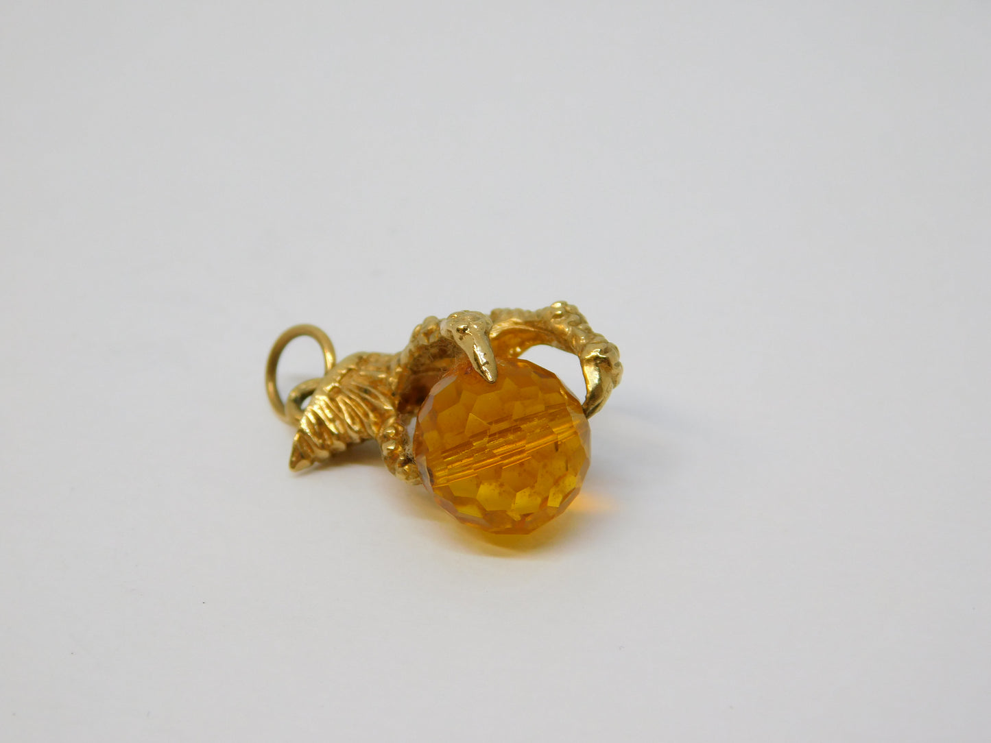 9ct Yellow Gold Eagle's Claw with Citrine Ball Charm Pendant Vintage 1978 London