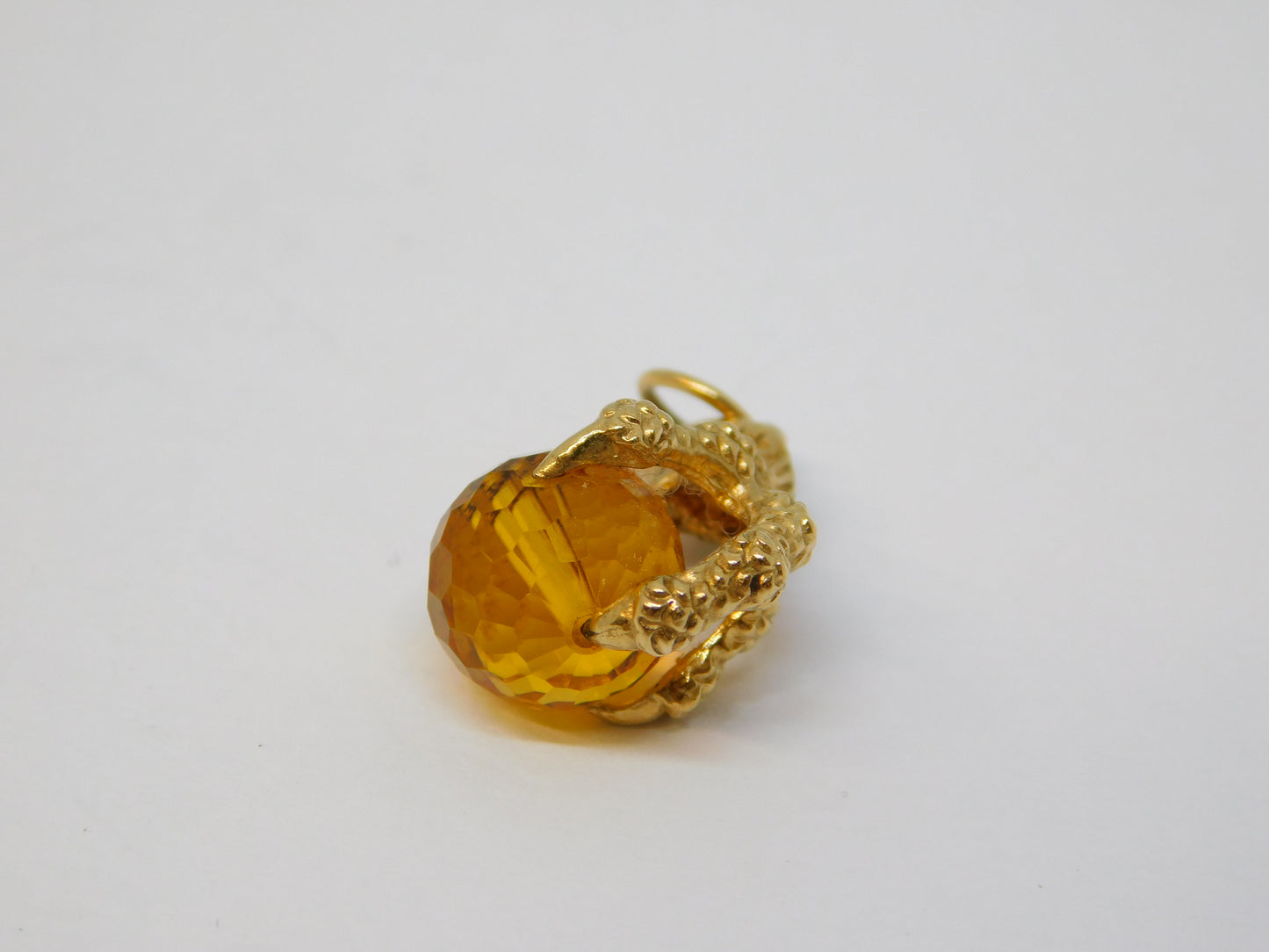 9ct Yellow Gold Eagle's Claw with Citrine Ball Charm Pendant Vintage 1978 London