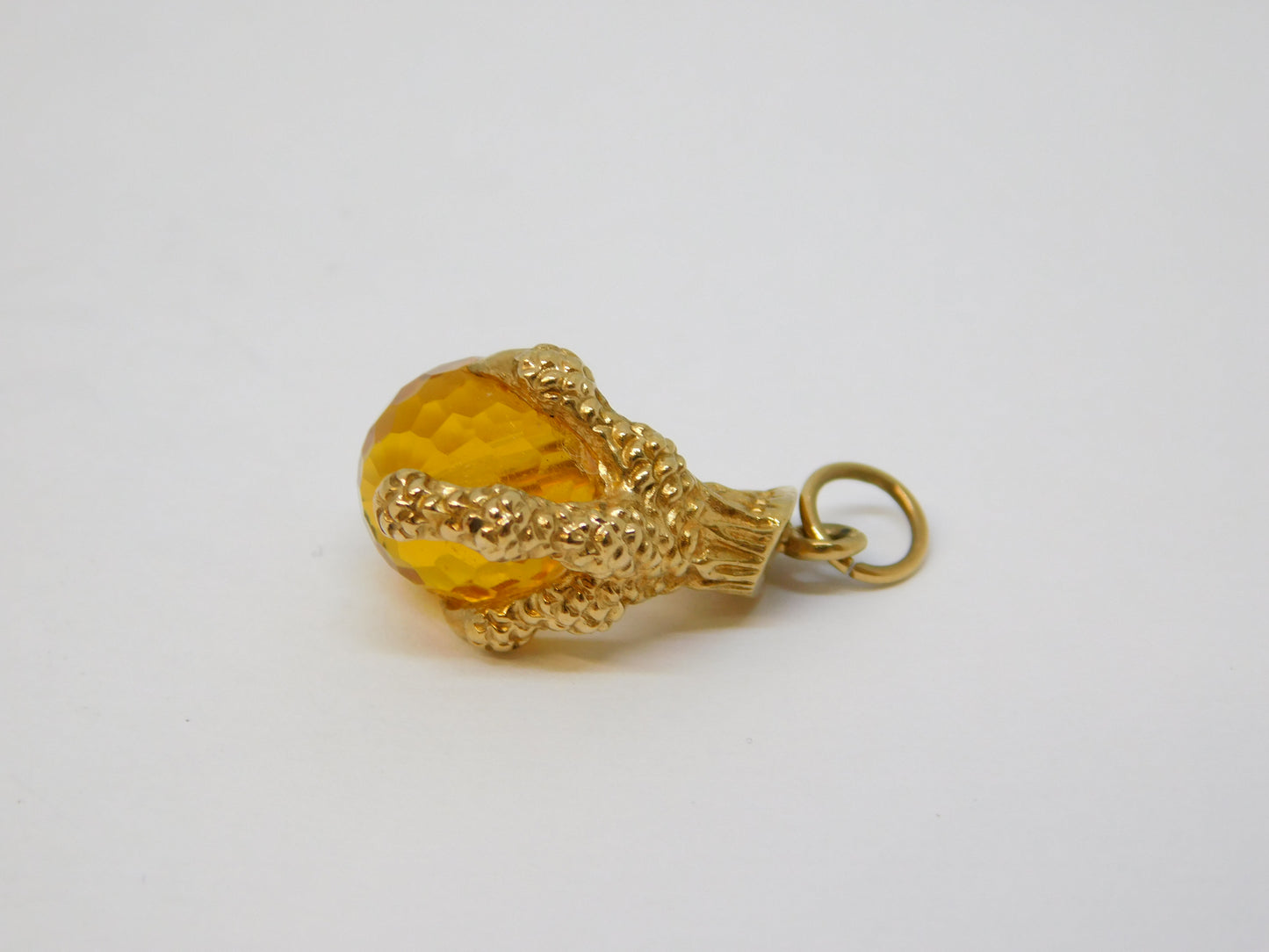 9ct Yellow Gold Eagle's Claw with Citrine Ball Charm Pendant Vintage 1978 London