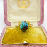 Victorian 9ct Rose Gold & Cabochon Natural Turquoise Signet Ring c1900 Antique