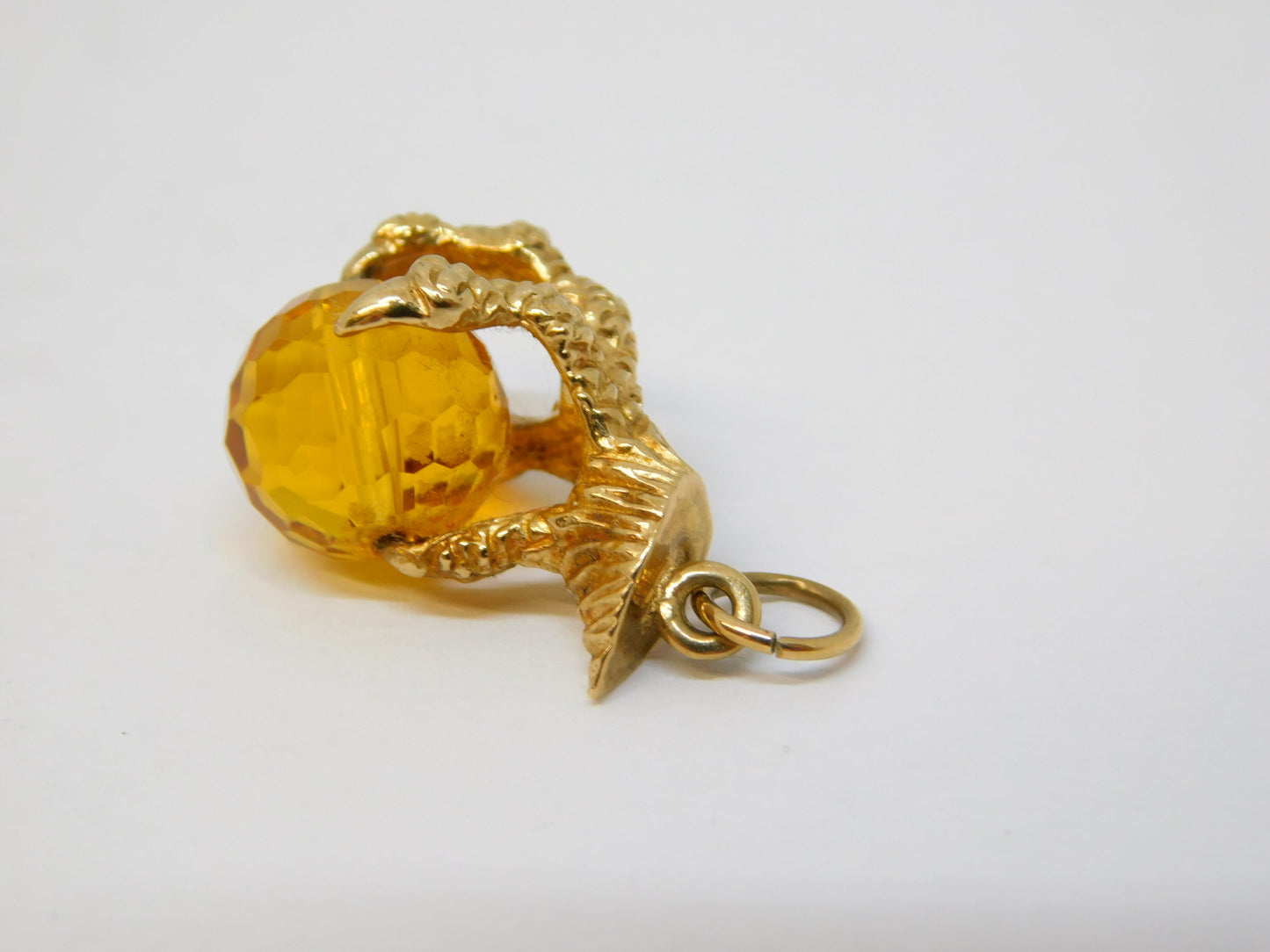 9ct Yellow Gold Eagle's Claw with Citrine Ball Charm Pendant Vintage 1978 London