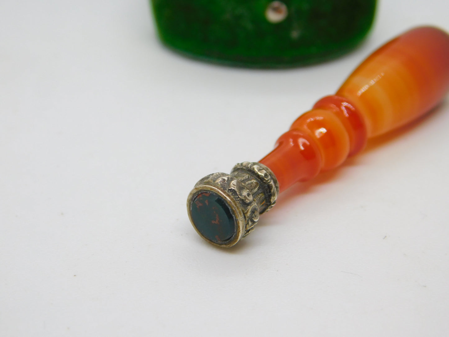 Victorian Sterling Silver Red Agate & Bloodstone Set Desk Seal Antique c1860