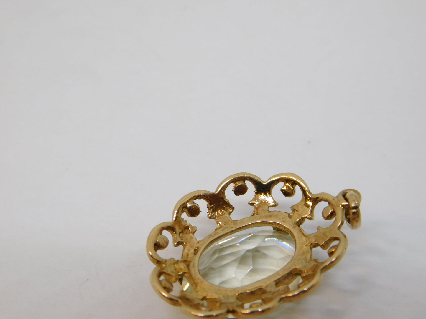 9ct Yellow Gold Carved Citrine Set Floral Drop Pendant Vintage 1968 London