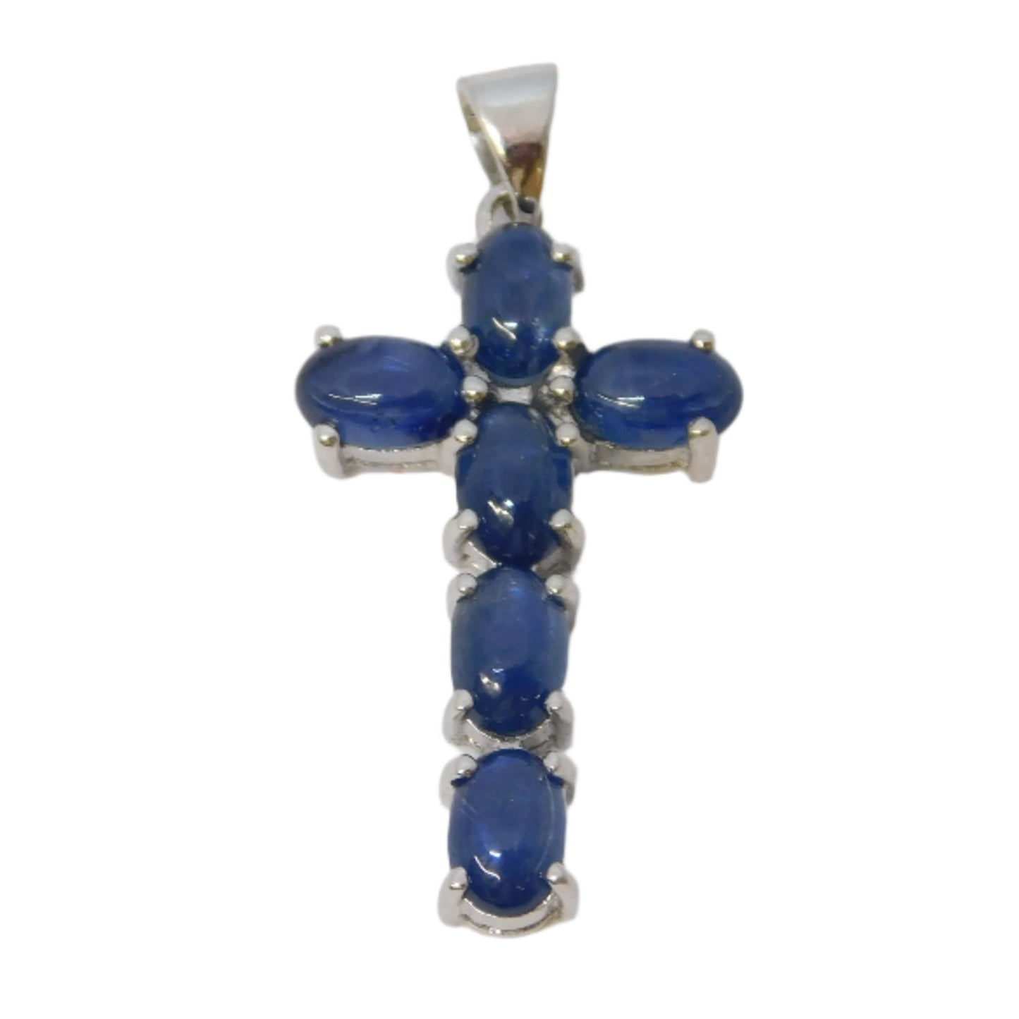 9ct White Gold Cabochon Cut Sapphire Cross Pendant Vintage c1990 Birmingham