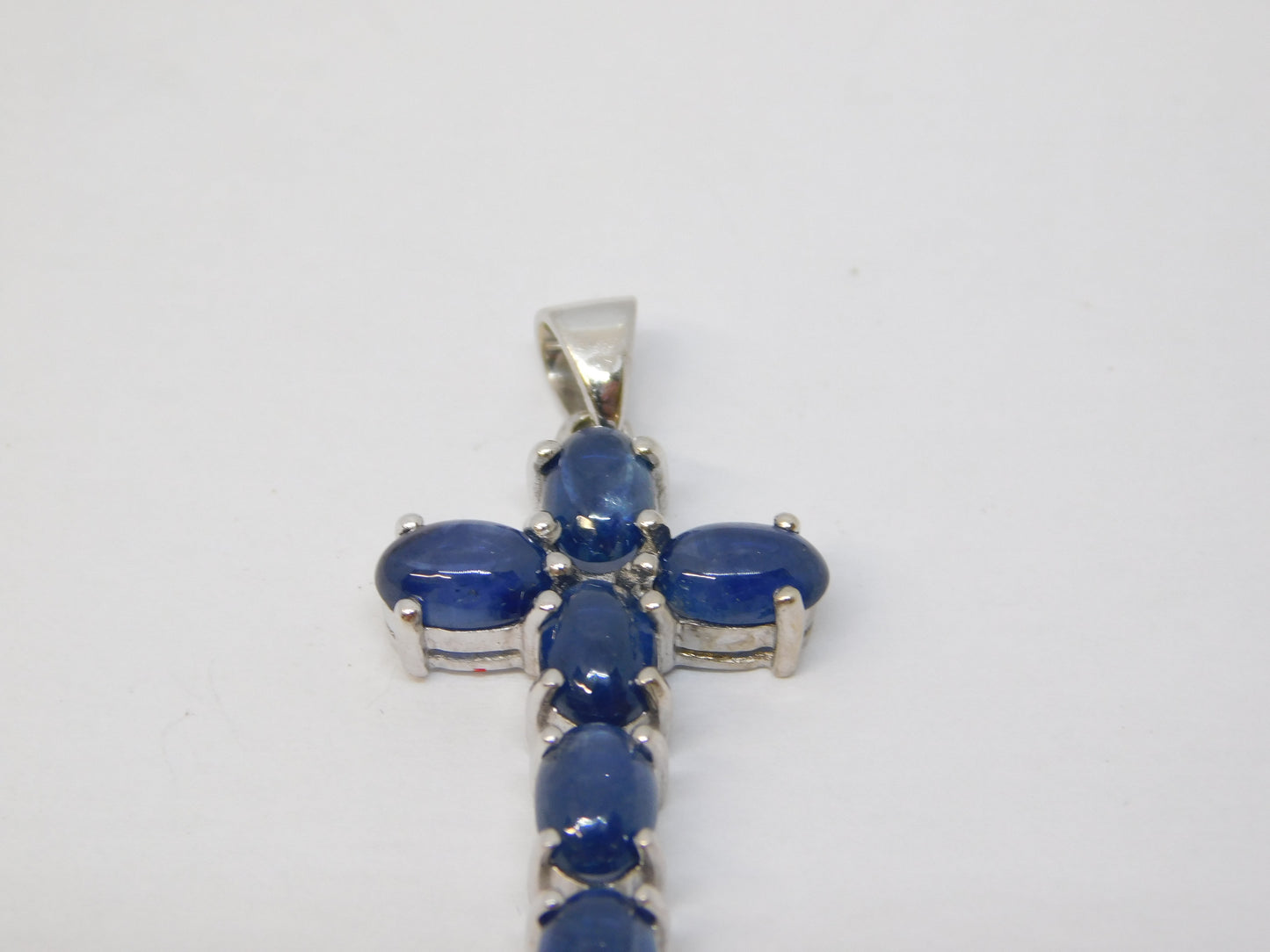 9ct White Gold Cabochon Cut Sapphire Cross Pendant Vintage c1990 Birmingham