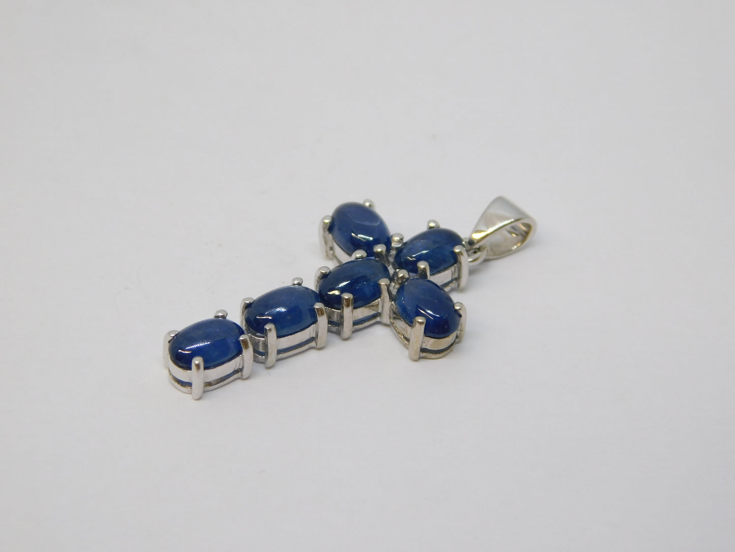 9ct White Gold Cabochon Cut Sapphire Cross Pendant Vintage c1990 Birmingham