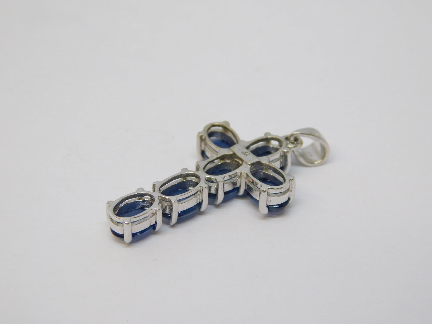 9ct White Gold Cabochon Cut Sapphire Cross Pendant Vintage c1990 Birmingham