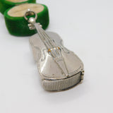 Silver Plated Novelty Violin Musical Vesta Case Antique c1920 Art Deco