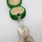 Silver Plated Novelty Violin Musical Vesta Case Antique c1920 Art Deco