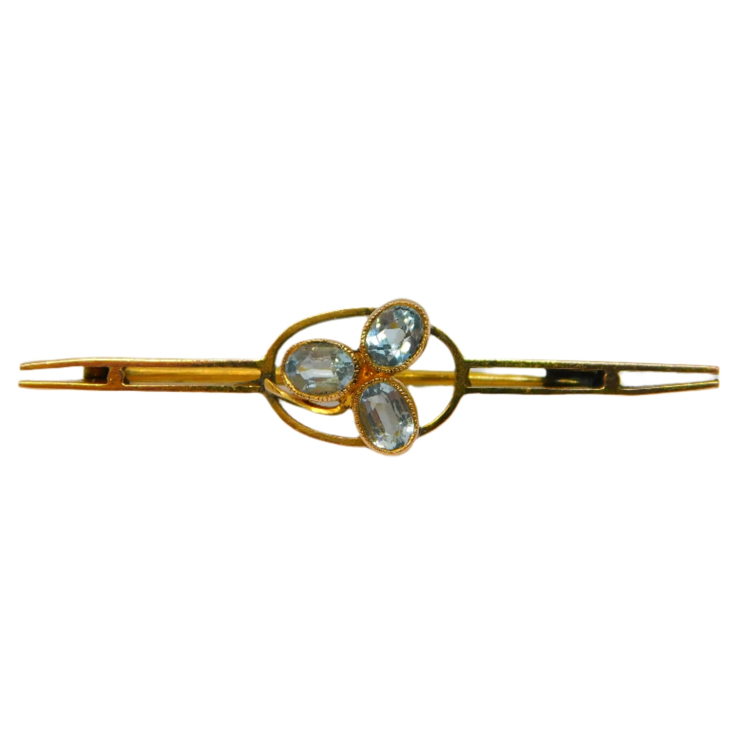 Victorian 15ct Yellow Gold & Aquamarine Floral Sweetheart Brooch Antique c1890