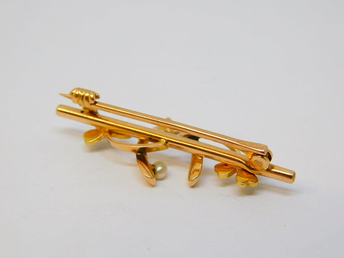 Edwardian 15ct Gold & Seed Pearl Wishbone Sweetheart Brooch Antique c1910
