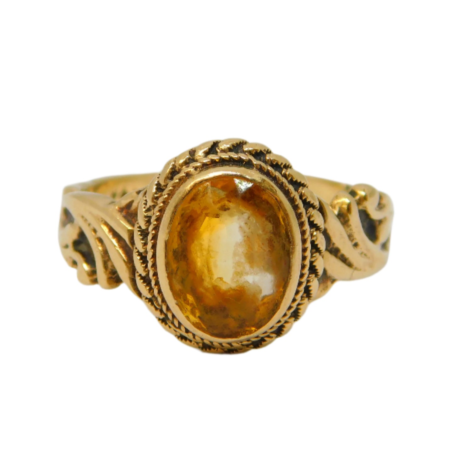 9ct Yellow Gold Floral Pattern Citrine Set Dress Ring Vintage 1972 Birmingham