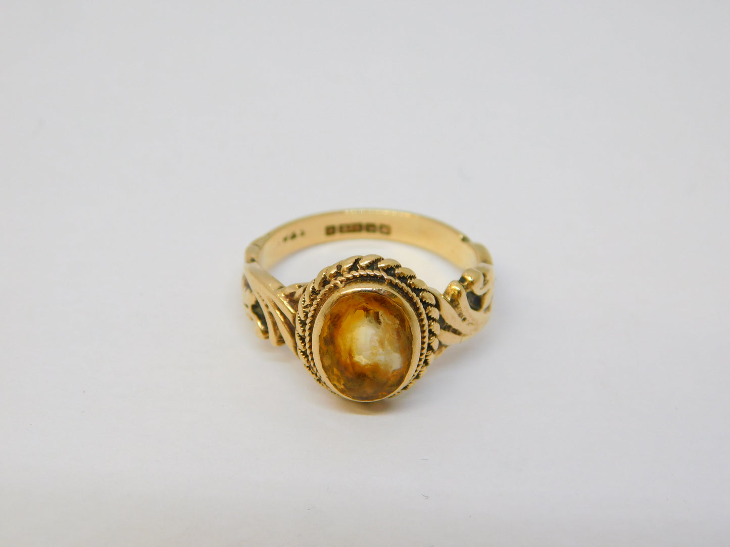 9ct Yellow Gold Floral Pattern Citrine Set Dress Ring Vintage 1972 Birmingham