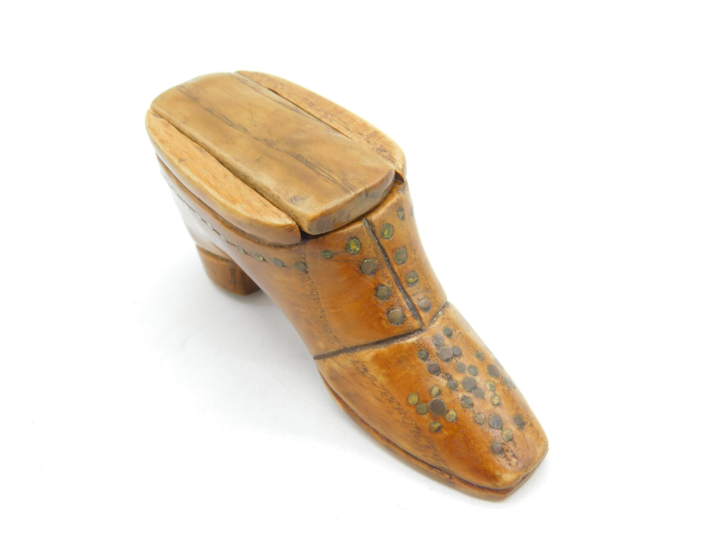 George III Treen & Brass Pin Novelty Shoe Form Snuff Box Antique c1800