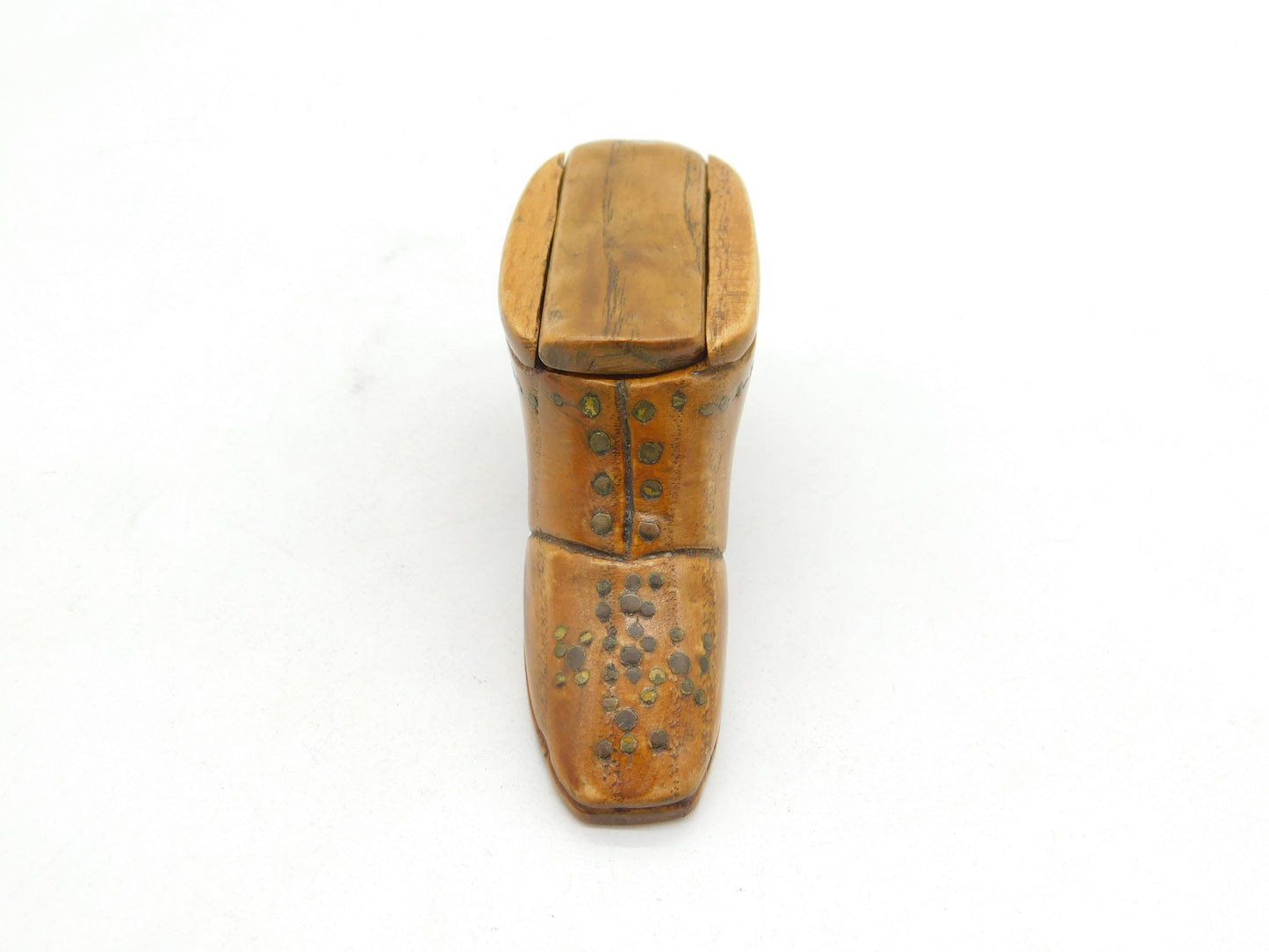 George III Treen & Brass Pin Novelty Shoe Form Snuff Box Antique c1800