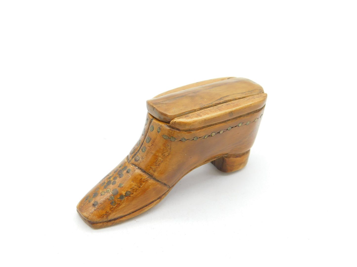 George III Treen & Brass Pin Novelty Shoe Form Snuff Box Antique c1800