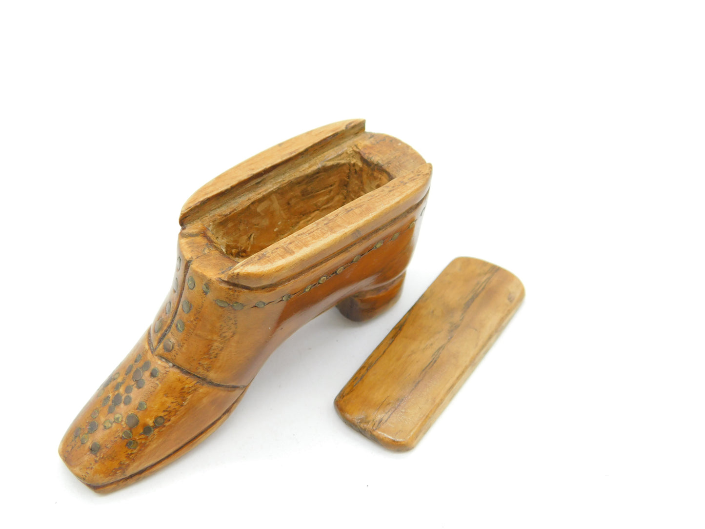 George III Treen & Brass Pin Novelty Shoe Form Snuff Box Antique c1800