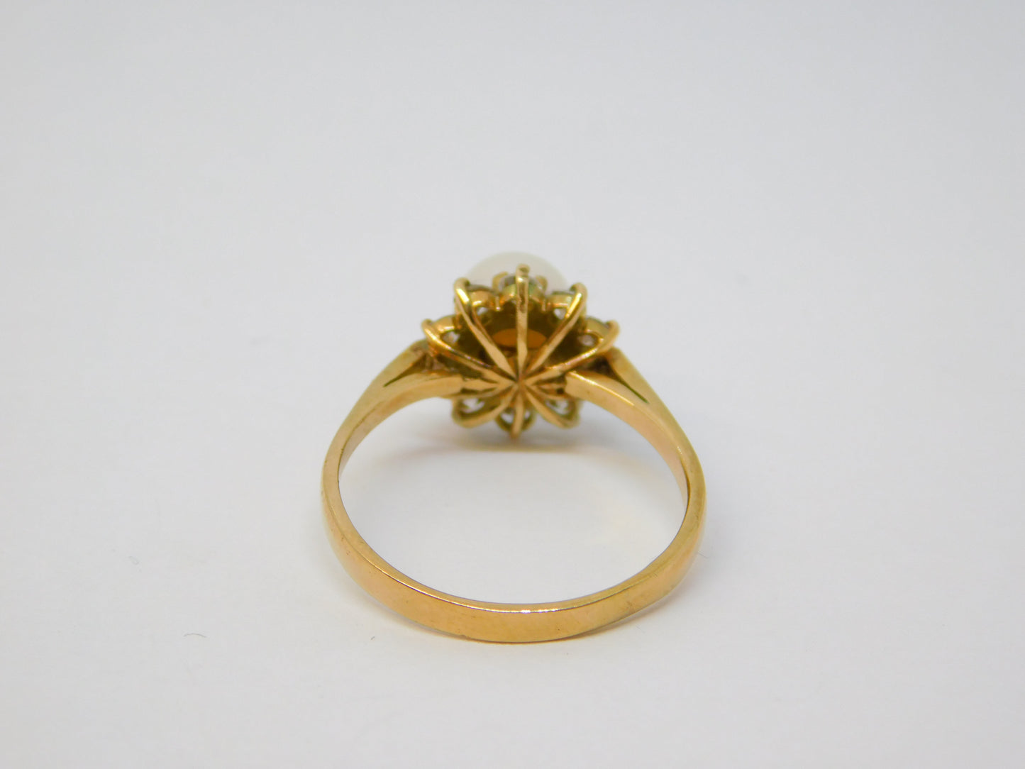 9ct Yellow Gold, Spinel & Pearl Set Floral Cluster Ring Vintage 1998 London