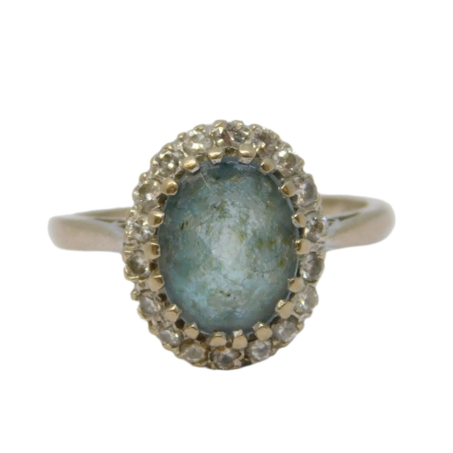 18ct White Gold, Blue Aquamarine & Diamond Cluster Ring Vintage 1962 London