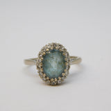 18ct White Gold, Blue Aquamarine & Diamond Cluster Ring Vintage 1962 London