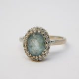 18ct White Gold, Blue Aquamarine & Diamond Cluster Ring Vintage 1962 London