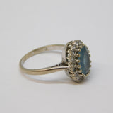 18ct White Gold, Blue Aquamarine & Diamond Cluster Ring Vintage 1962 London