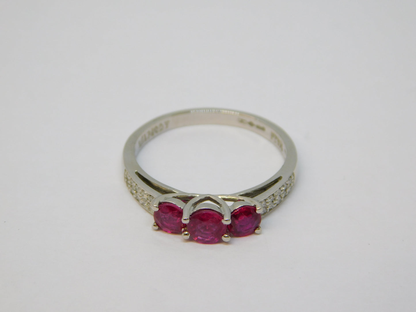 .950 Platinum, Three-Stone Ruby & Diamond Dress Ring Vintage c1990