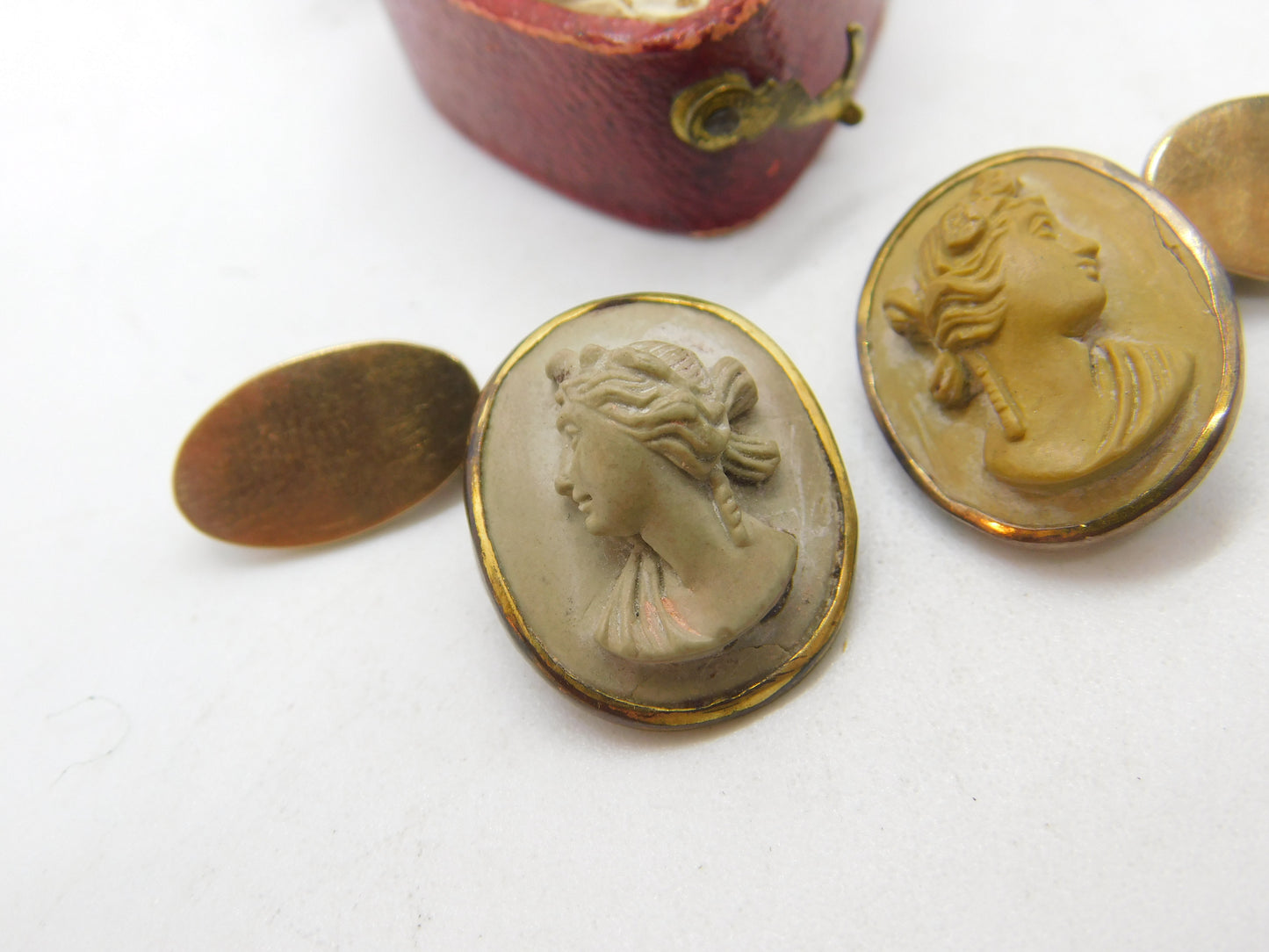 Grand Tour 9ct Gold & Rolled Gold Set Carved Lava Cameo Cufflinks c1820 Antique