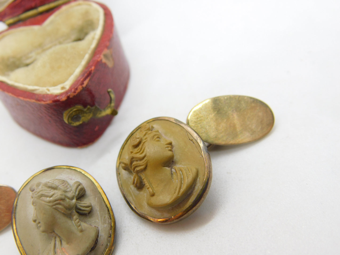 Grand Tour 9ct Gold & Rolled Gold Set Carved Lava Cameo Cufflinks c1820 Antique