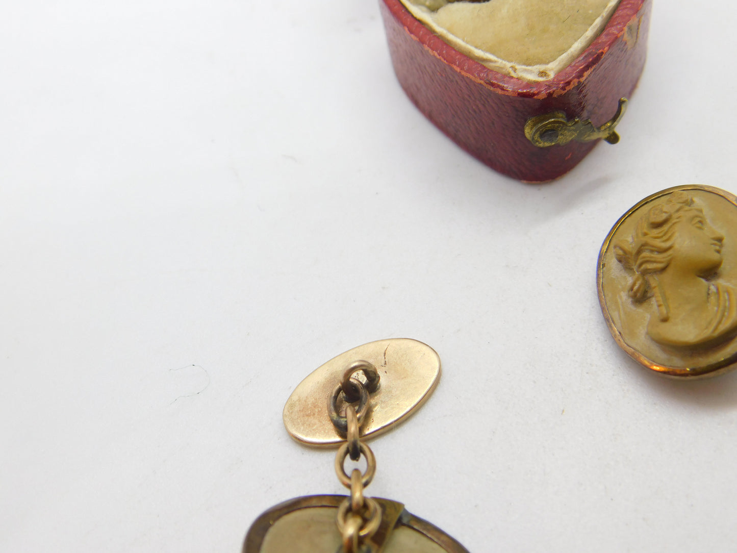 Grand Tour 9ct Gold & Rolled Gold Set Carved Lava Cameo Cufflinks c1820 Antique