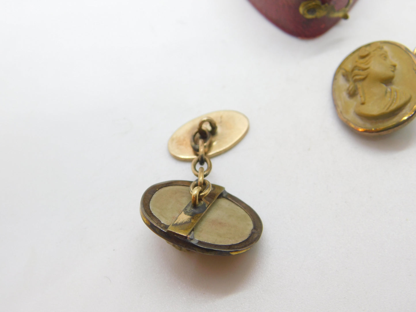 Grand Tour 9ct Gold & Rolled Gold Set Carved Lava Cameo Cufflinks c1820 Antique