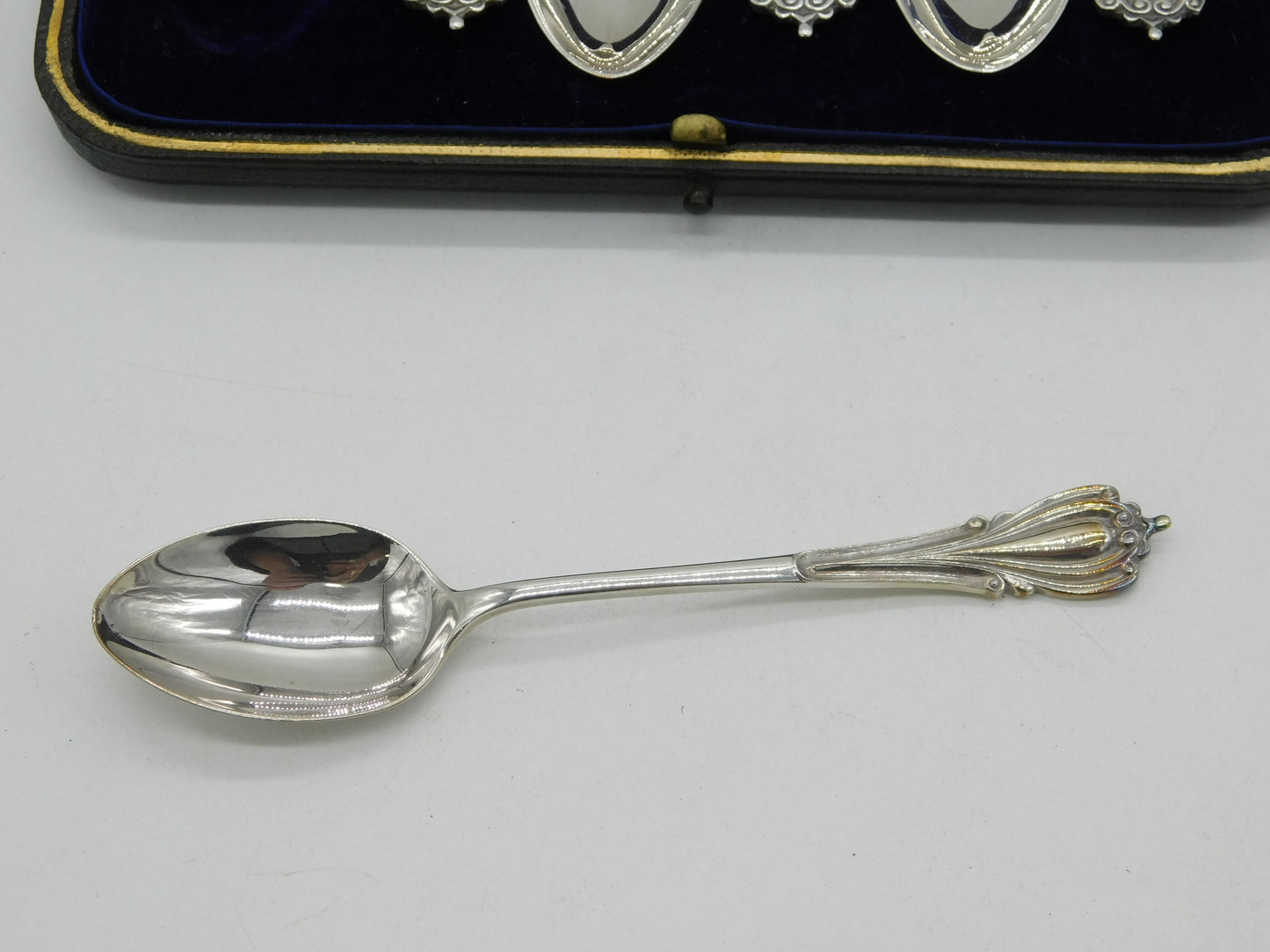 Boxed Edwardian Sterling Silver Art Nouveau Pattern Set of Teaspoons Antique 1903 Birmingham