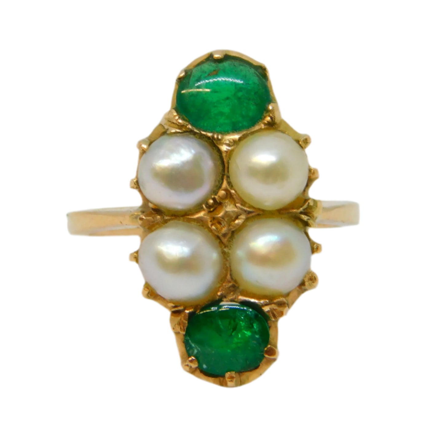 Art Nouveau 9ct Gold, Emerald & Pearl Set Dress Ring Antique c1910 Edwardian