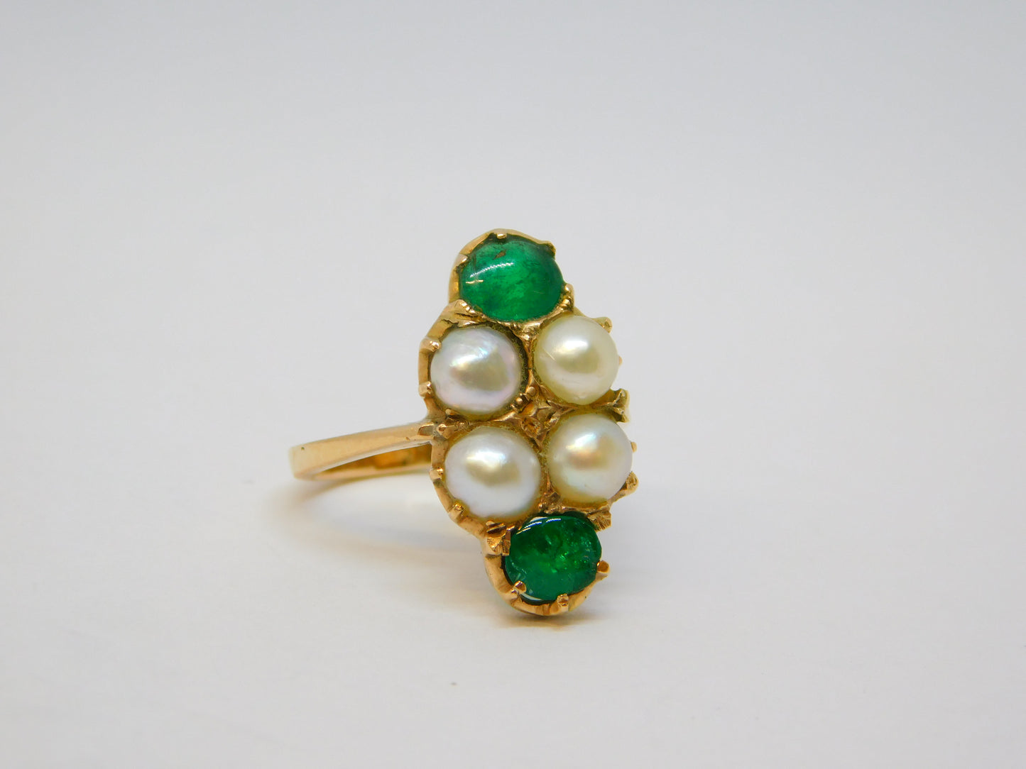 Art Nouveau 9ct Gold, Emerald & Pearl Set Dress Ring Antique c1910 Edwardian
