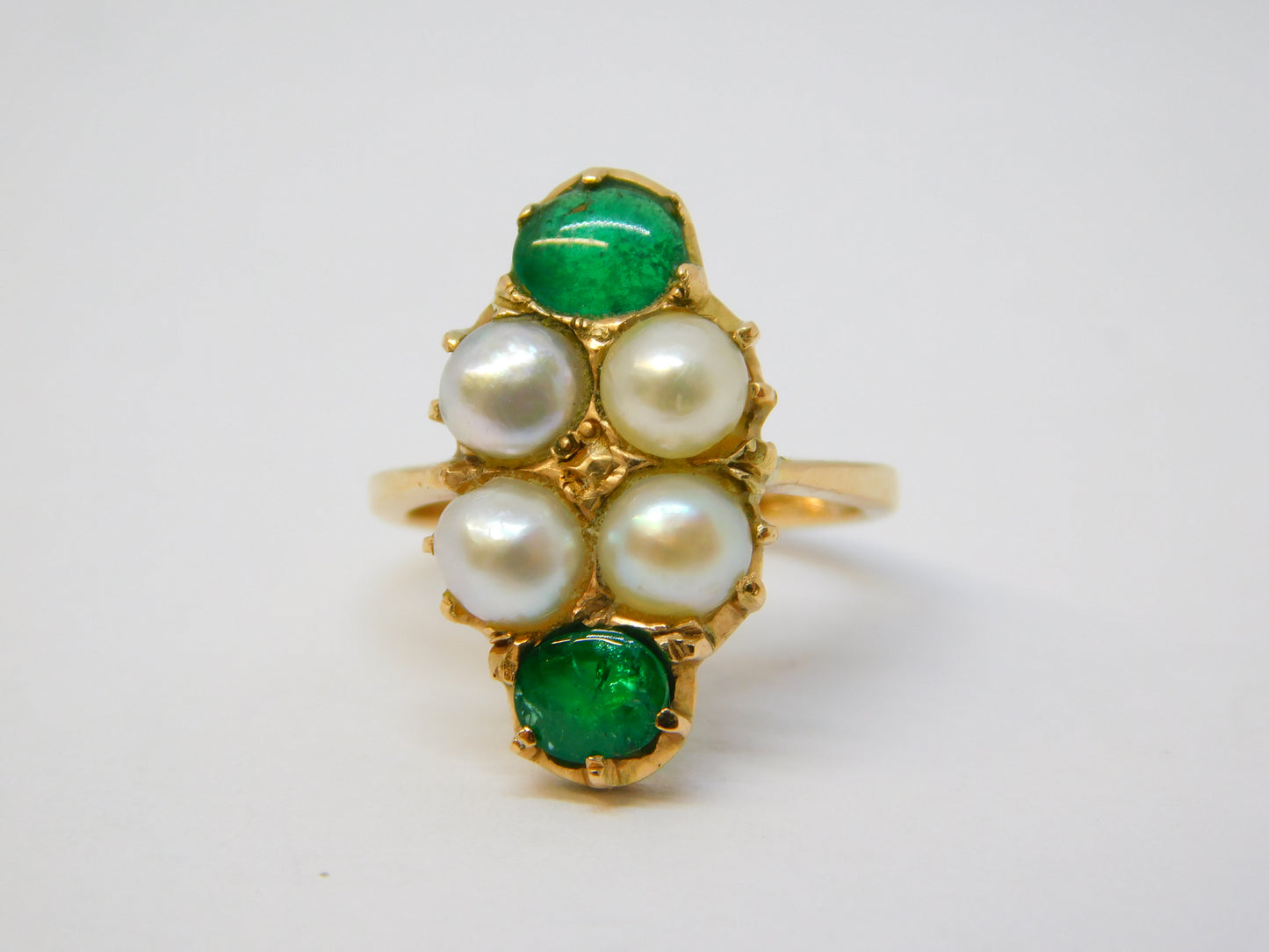 Art Nouveau 9ct Gold, Emerald & Pearl Set Dress Ring Antique c1910 Edwardian