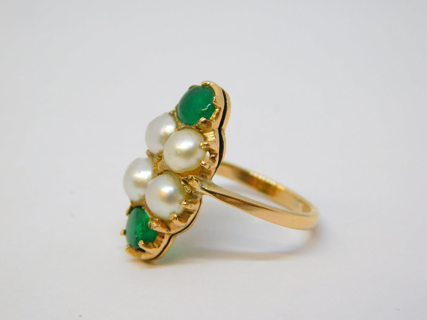Art Nouveau 9ct Gold, Emerald & Pearl Set Dress Ring Antique c1910 Edwardian