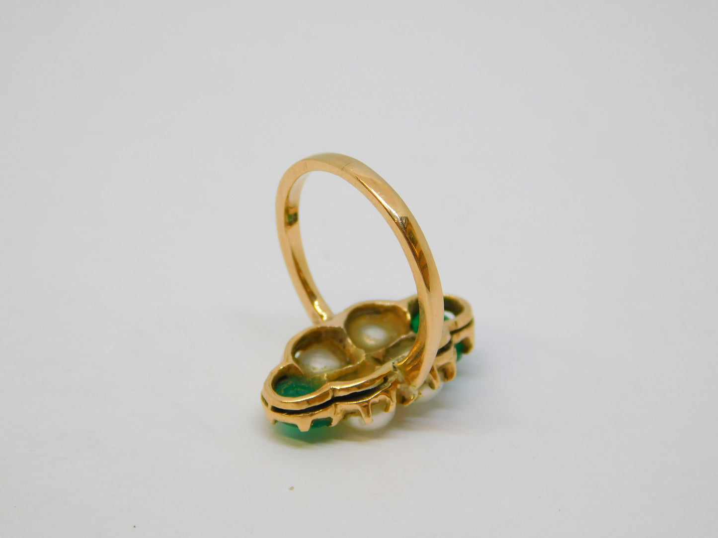 Art Nouveau 9ct Gold, Emerald & Pearl Set Dress Ring Antique c1910 Edwardian