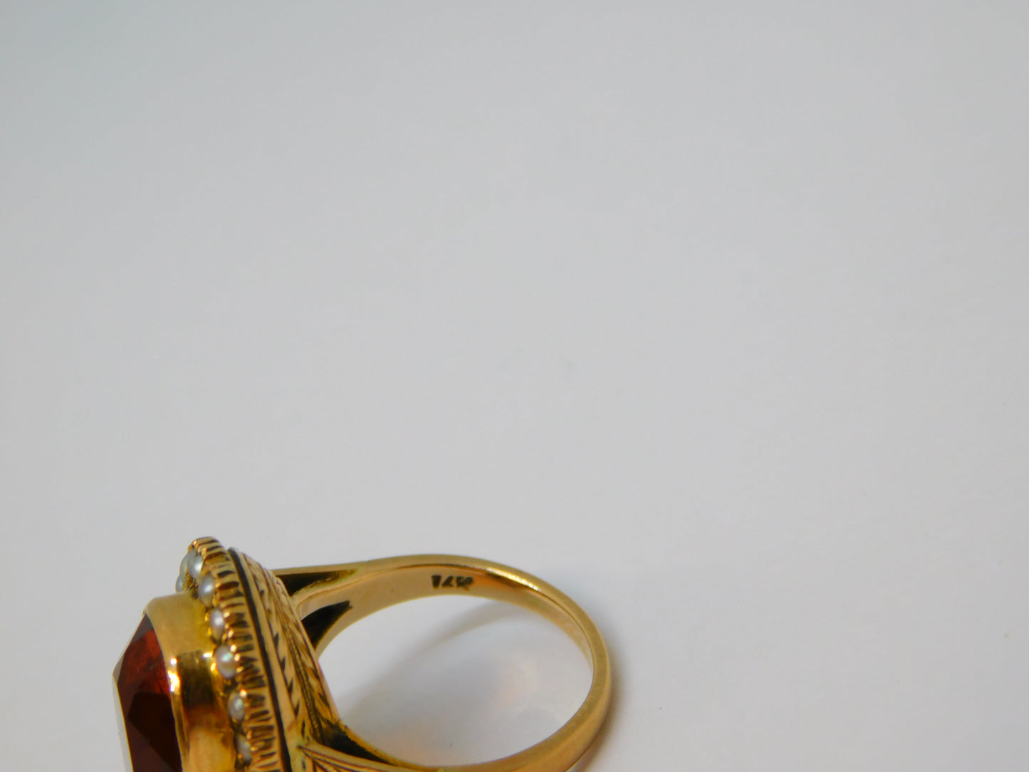 19th Century 14ct Yellow Gold, Citrine & Seed Pearl Signet Ring Antique c1880