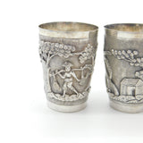 Set Of Three Sterling Silver Oriental Shot Cups Rural Scene Antique c1900