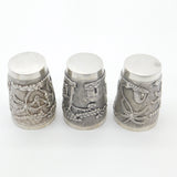 Set Of Three Sterling Silver Oriental Shot Cups Rural Scene Antique c1900