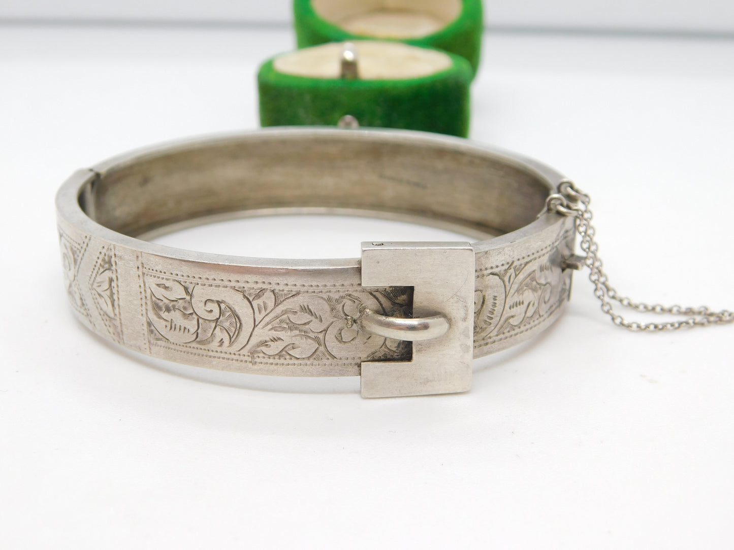 Victorian Sterling Silver Wave Pattern Bangle Bracelet Antique c1900