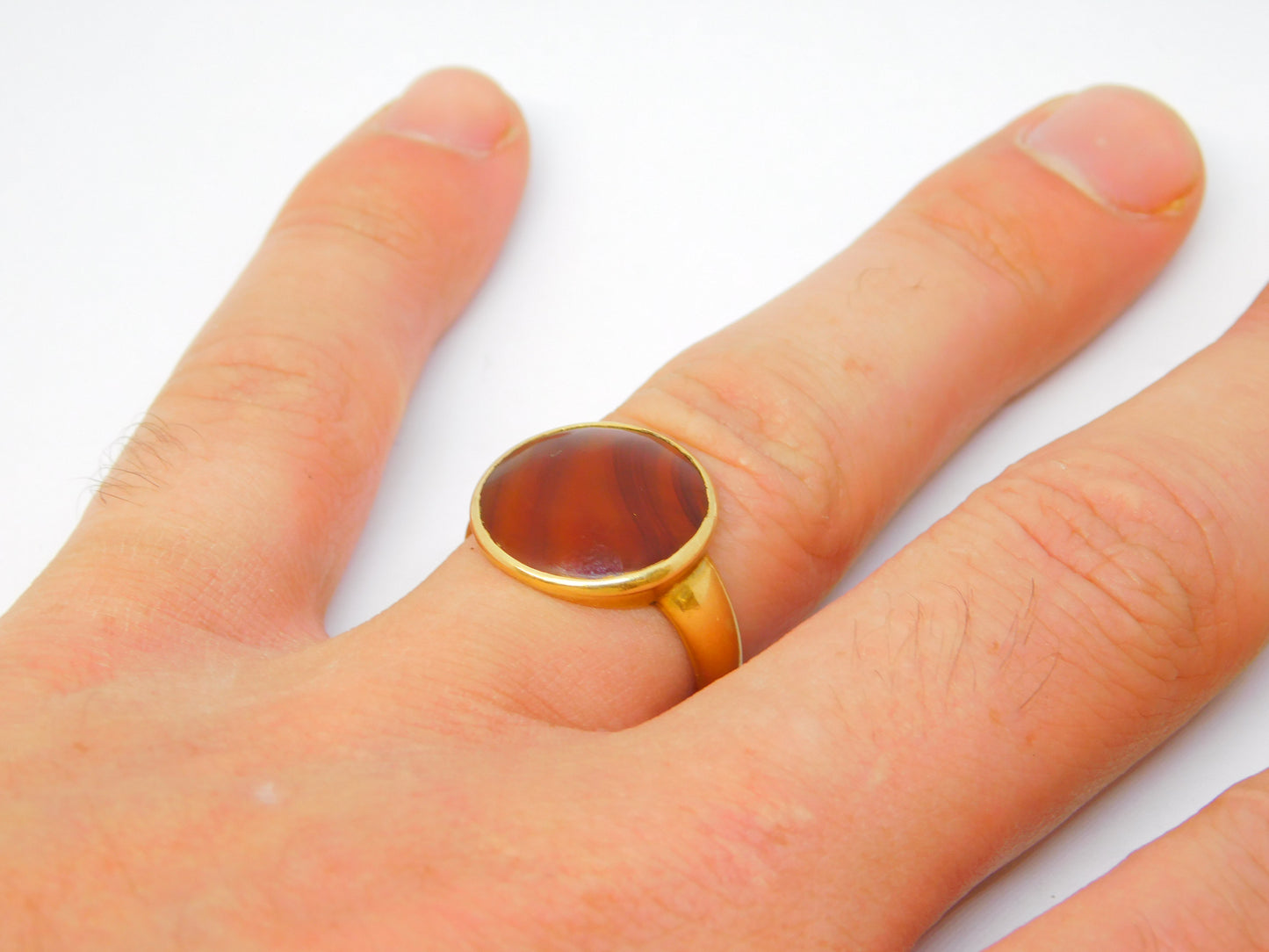 Victorian 18ct Yellow Gold Red Carnelian Agate Set Signet Ring Antique c1860