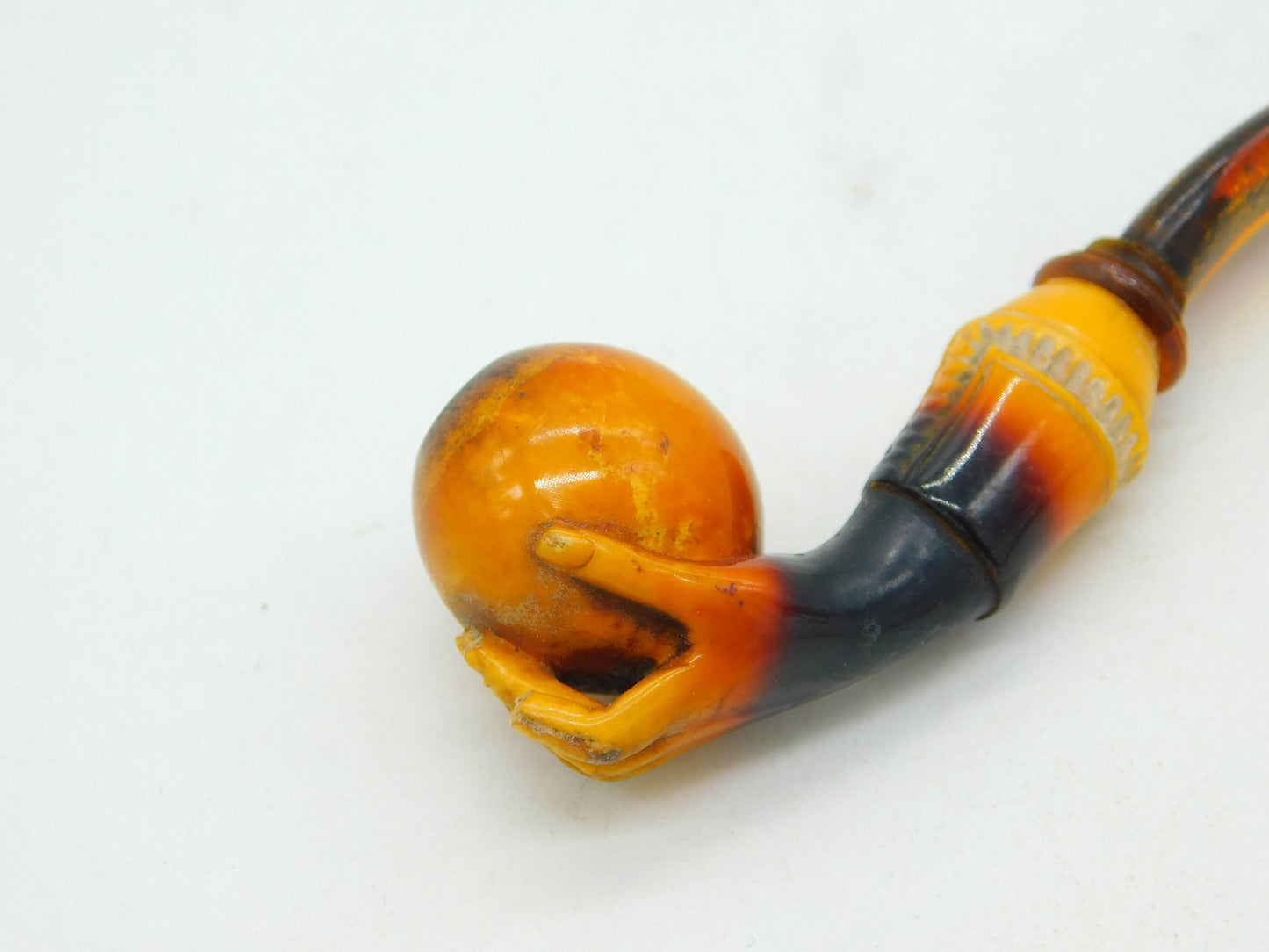 19th Century Novelty Meerschaum & Black Amber Hand Form Pipe Antique c1880