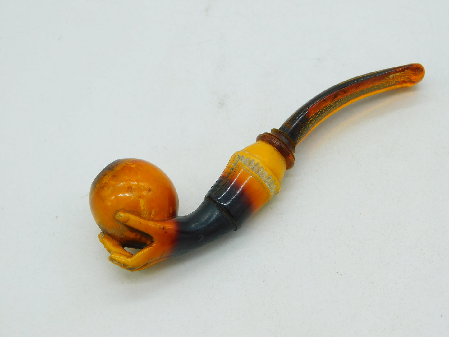 19th Century Novelty Meerschaum & Black Amber Hand Form Pipe Antique c1880