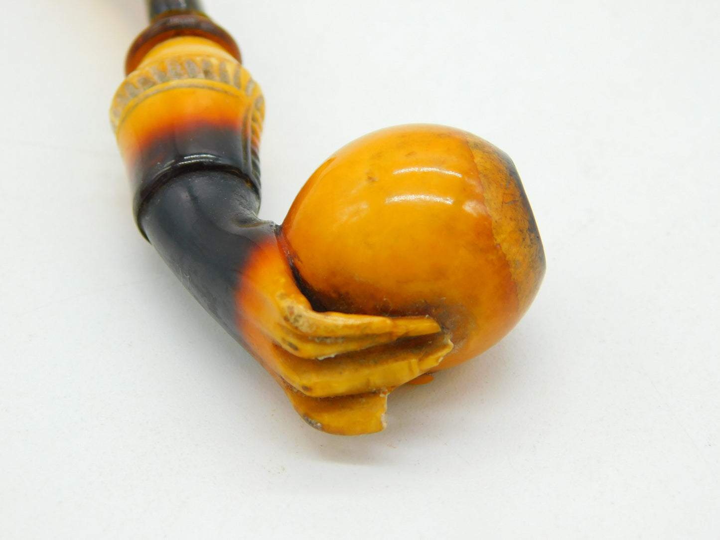 19th Century Novelty Meerschaum & Black Amber Hand Form Pipe Antique c1880
