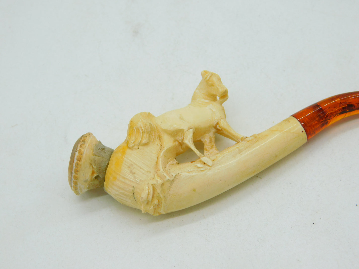 19th Century Meerschaum & Block Amber Standing Horse Pipe Antique c1880